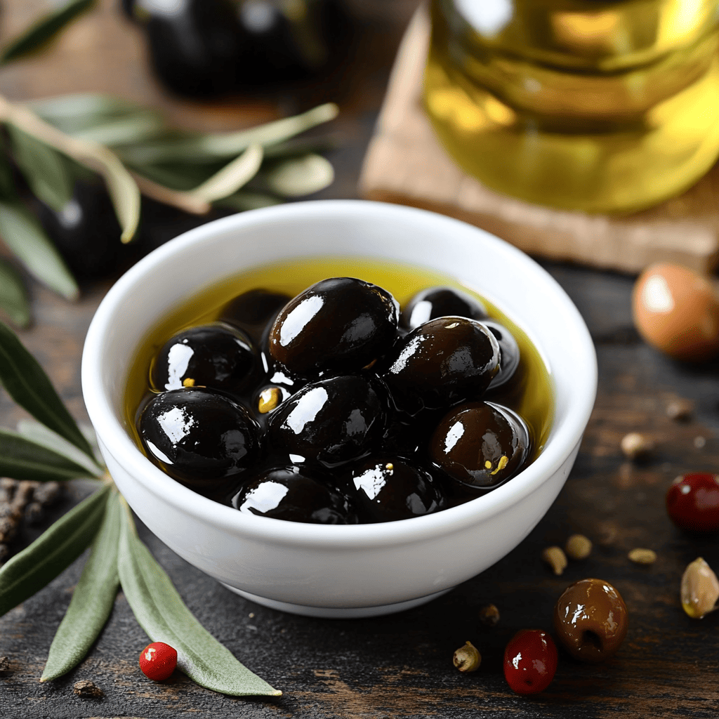 comment préparer des olives noires après cueillette​: Étapes pour préparer des olives noires après la cueillette : olives fraîches, récipient de trempage et herbes aromatiques.