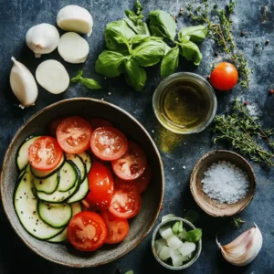Les ingrédients du gratin de courgettes vegan