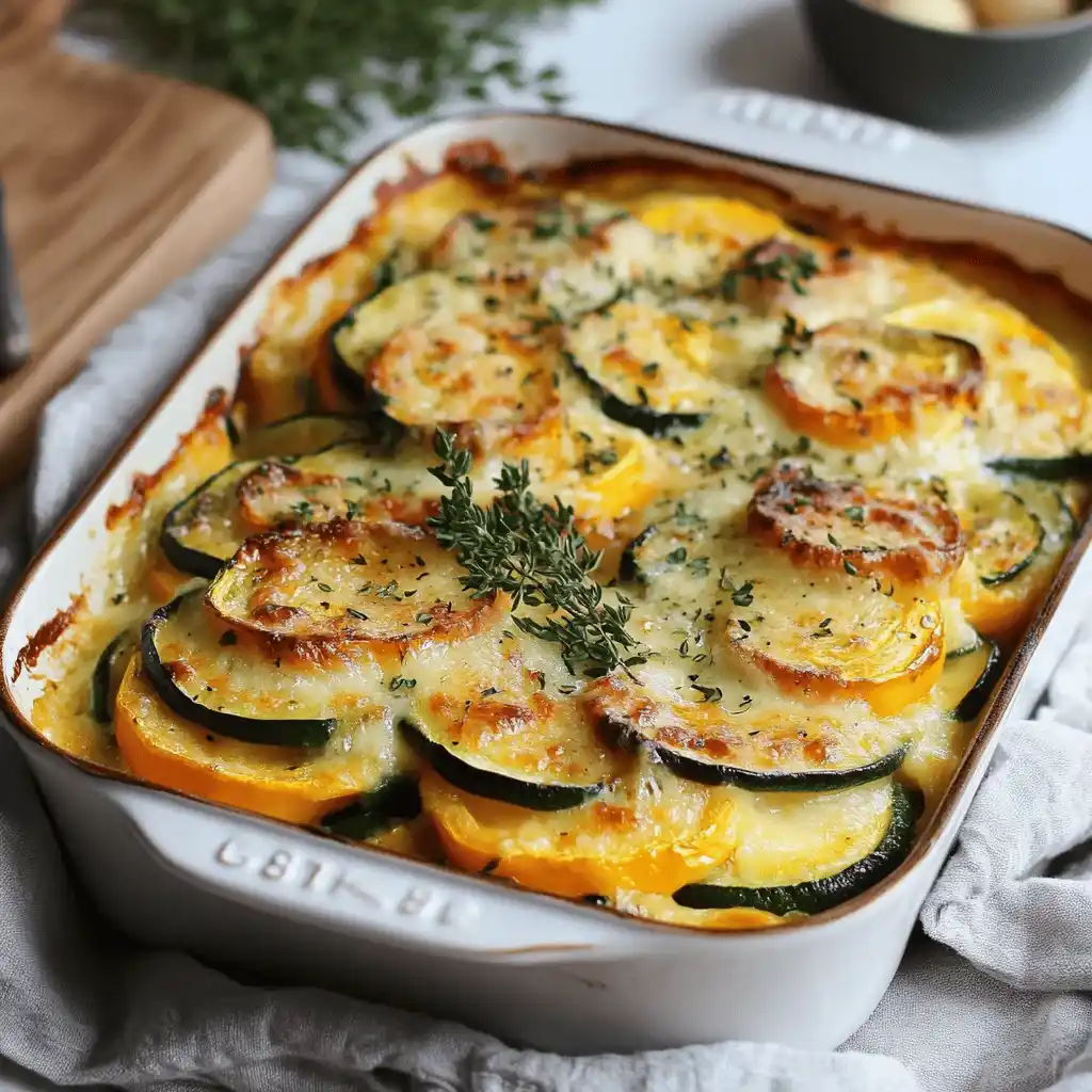Gratin de courgette et butternut doré, plat végétarien et savoureux.