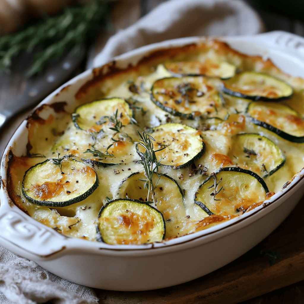 Gratin de courgettes à la béchamel végétarien, plat savoureux et réconfortant, idéal pour un repas léger et équilibré
