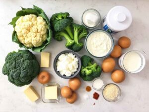 Ingrédients nécessaires pour le gratin de chou-fleur, brocoli et pommes de terre