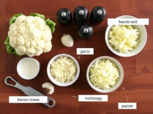 Ingrédients pour gratin de chou fleur sans béchamel