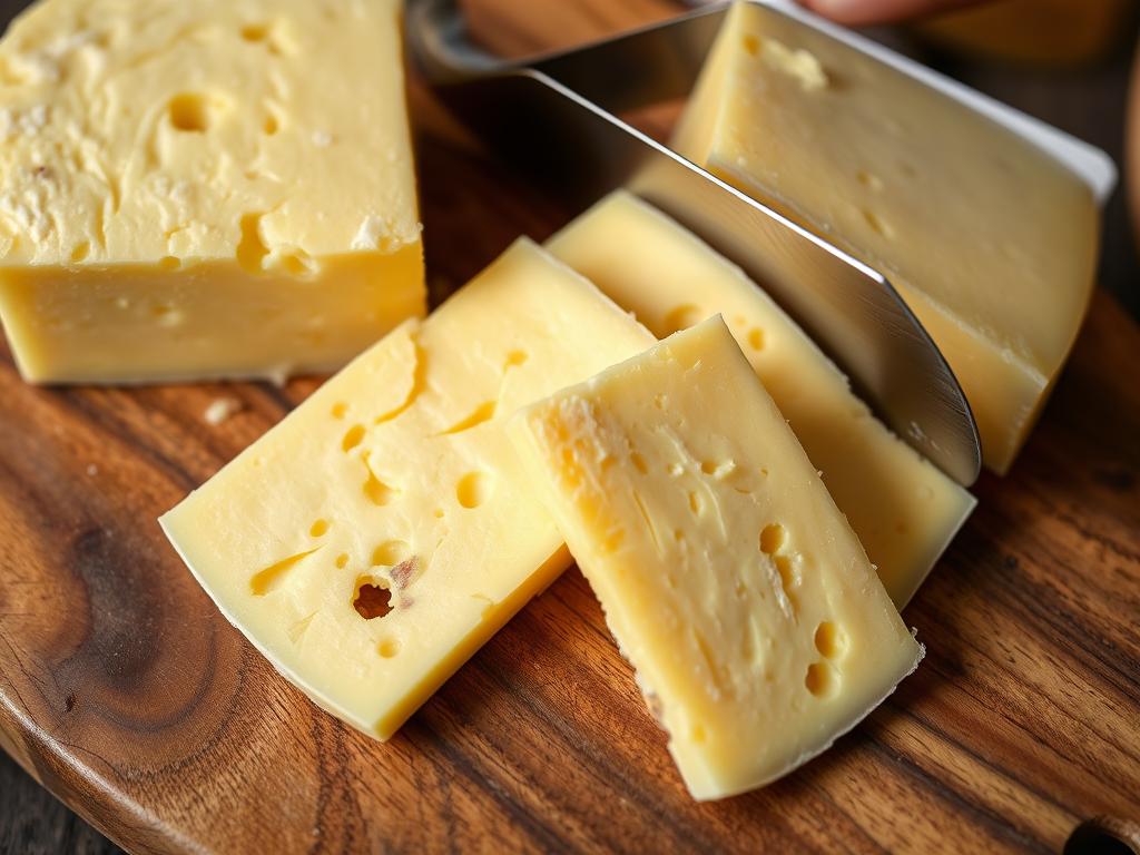 Beaufort d'alpage coupé en lamelles pour le gratin de crozet traditionnel