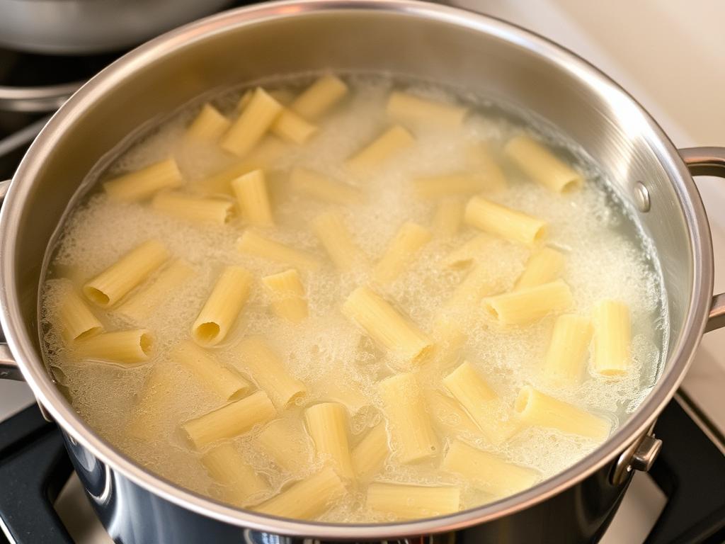 Crozets en train de cuire dans une casserole d'eau bouillante