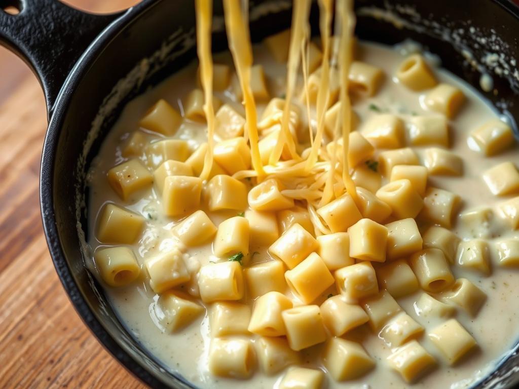 Crozets mélangés avec la crème et le fromage