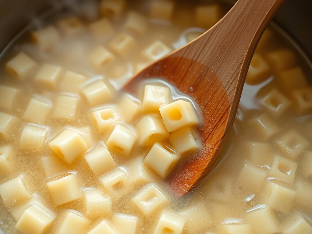 Cuisson des crozets dans un bouillon de volaille