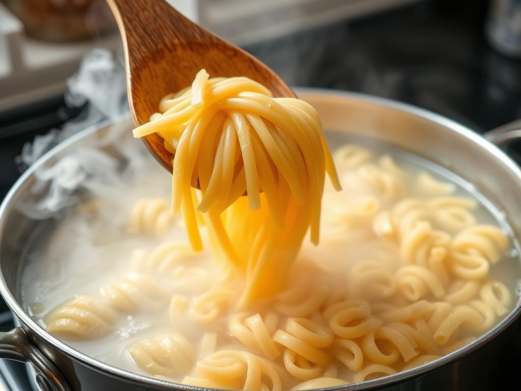 Cuisson des crozets dans une casserole d'eau bouillante