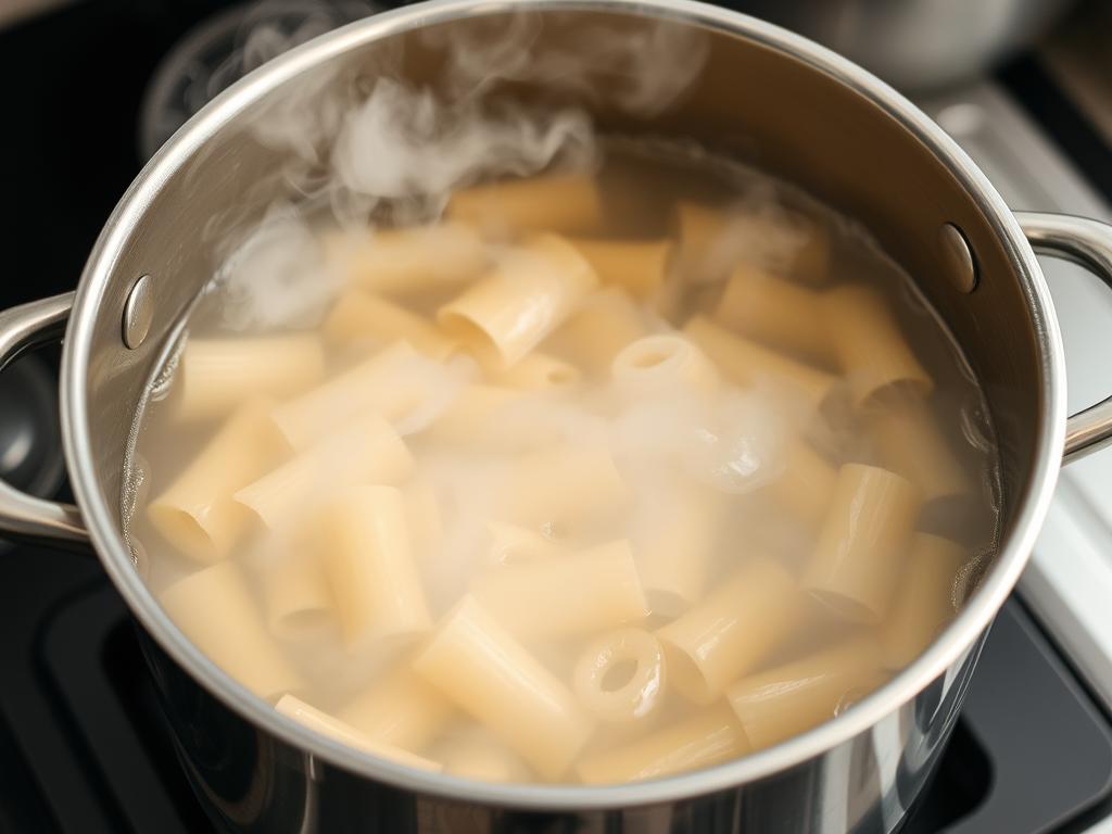 Cuisson des crozets dans une casserole d'eau bouillante
