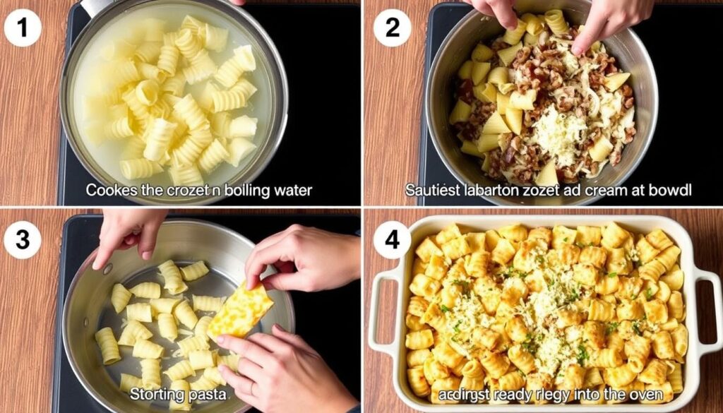 Étapes de préparation du Gratin de Crozet Savoyard