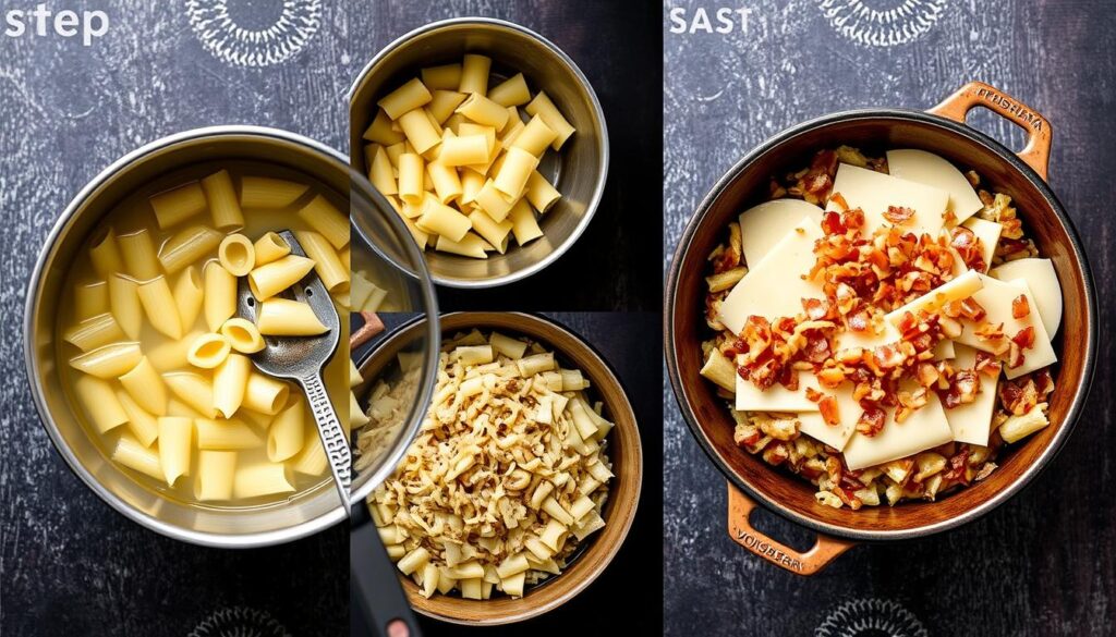 Étapes de préparation du gratin de crozets au reblochon