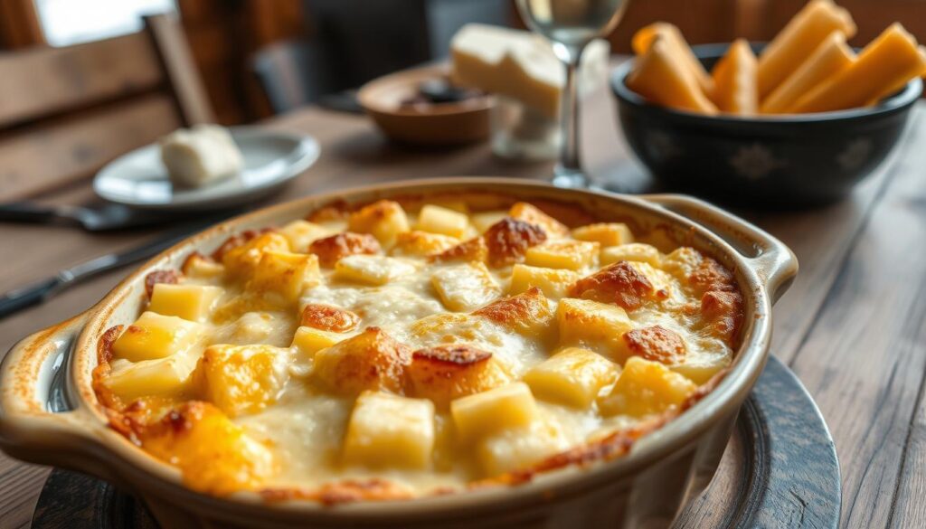 Gratin de Crozet Savoyard servi dans un plat à gratin traditionnel