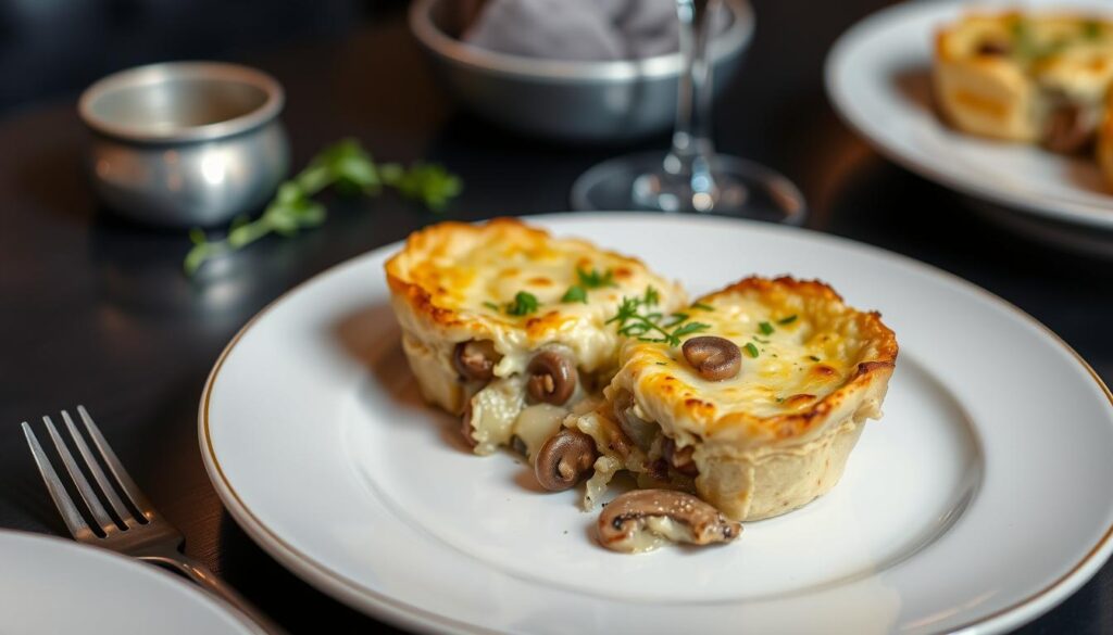 Gratin de Crozet aux Poireaux et Champignons servi dans une assiette