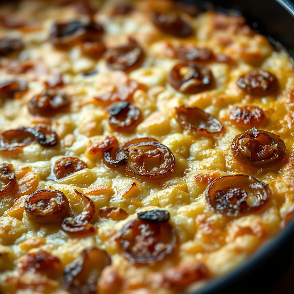 Gratin de crozet au beaufort aux oignons caramélisés