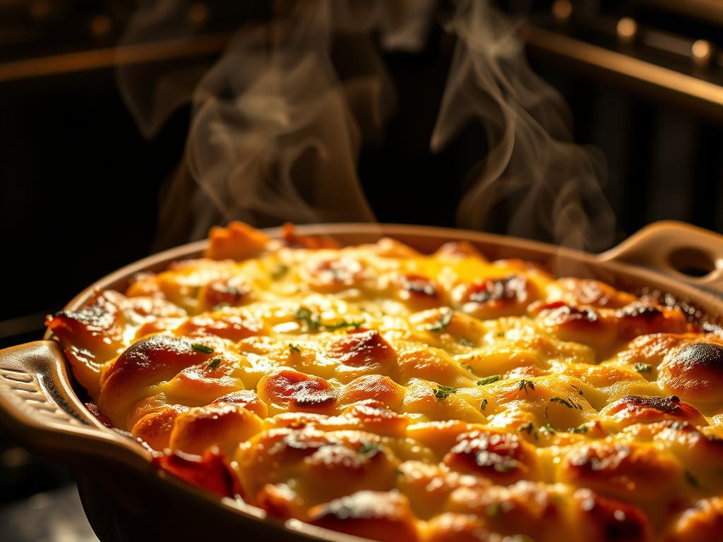 Gratin de crozet aux diots doré sortant du four