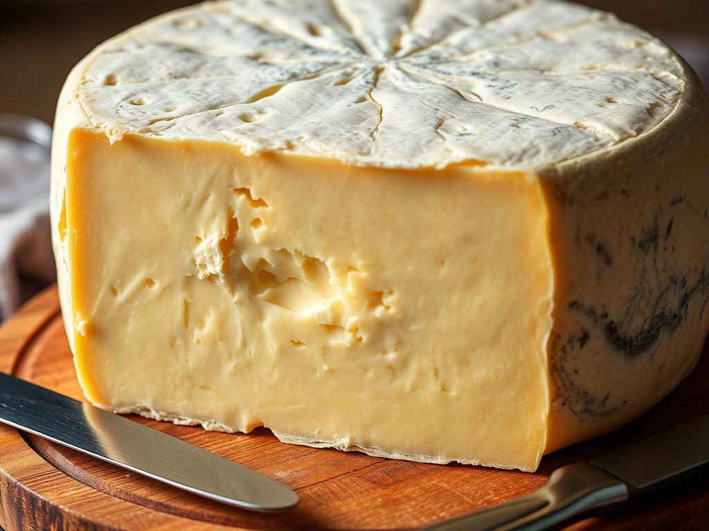 Meule de fromage Beaufort AOP avec son marquage caractéristique