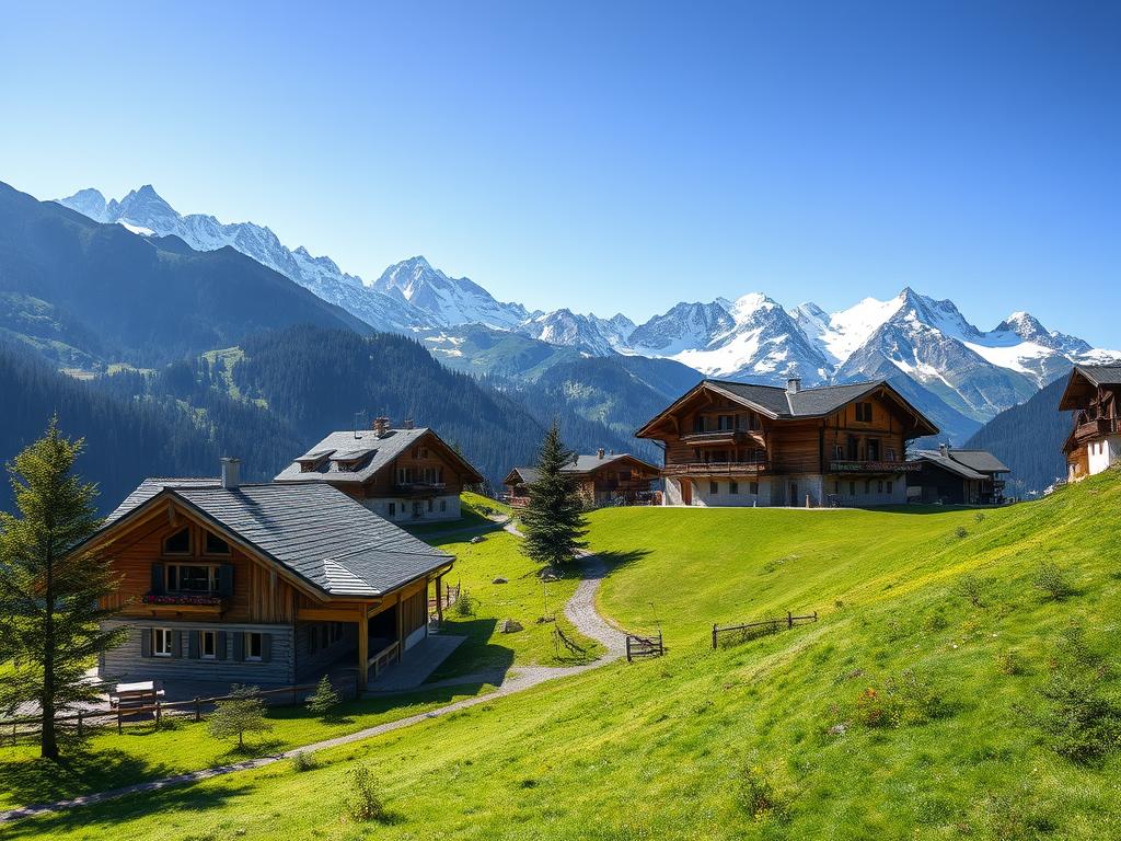 Paysage montagneux de Savoie avec un chalet traditionnel