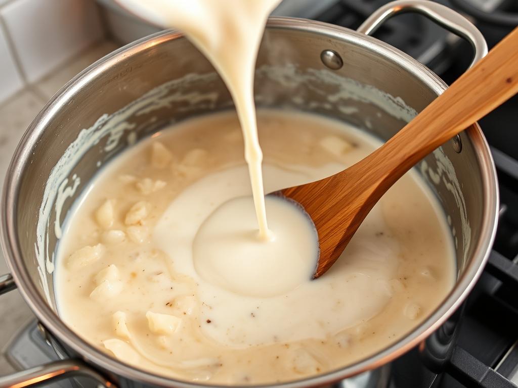 Préparation de la sauce crémeuse pour le gratin de crozet comté