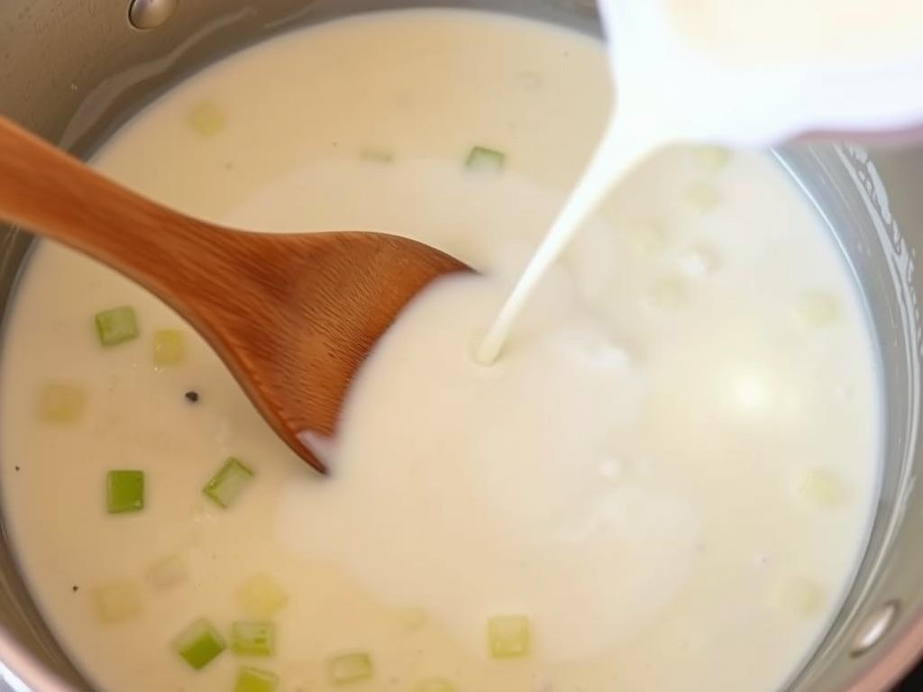 Préparation de la sauce crémeuse pour le gratin de crozets