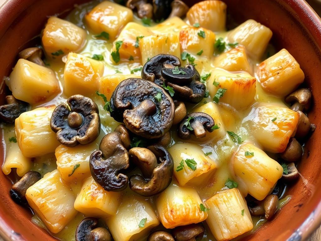 Variation du gratin de crozet avec des champignons des bois
