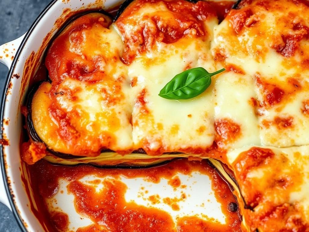 Aubergines à la parmigiana avec couches d'aubergines, sauce tomate et fromage