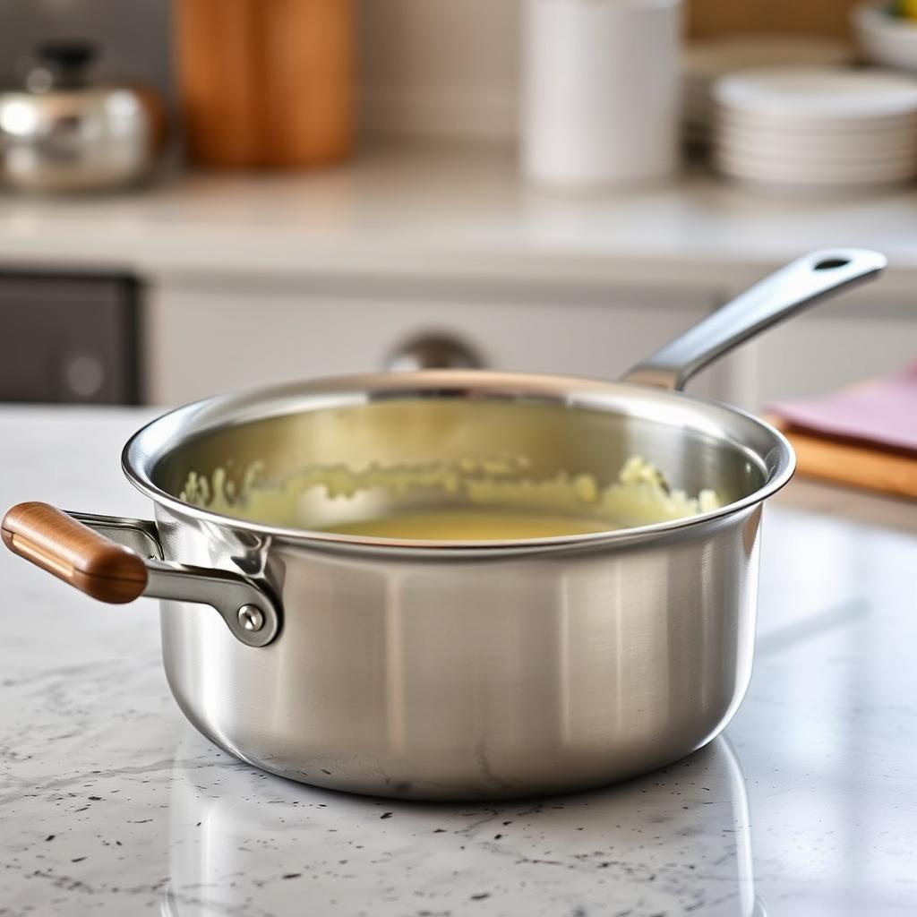 Casserole à fond épais pour la préparation de la béchamel du gratin de macaroni