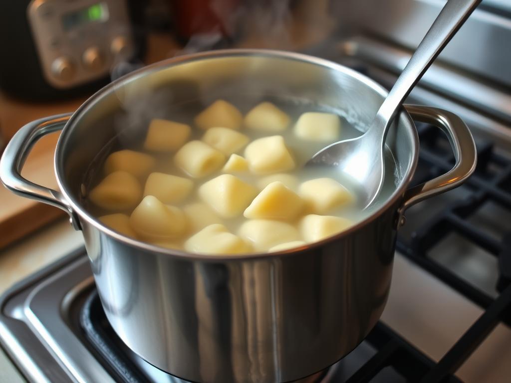 Cuisson des gnocchis dans une casserole d'eau bouillante