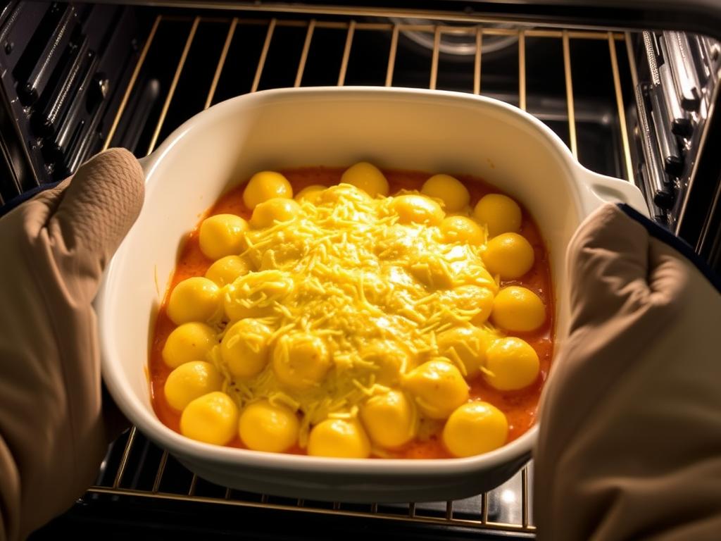Cuisson du gratin de gnocchi à l'italienne au four