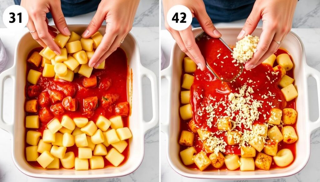 Étapes de préparation du gratin de gnocchi