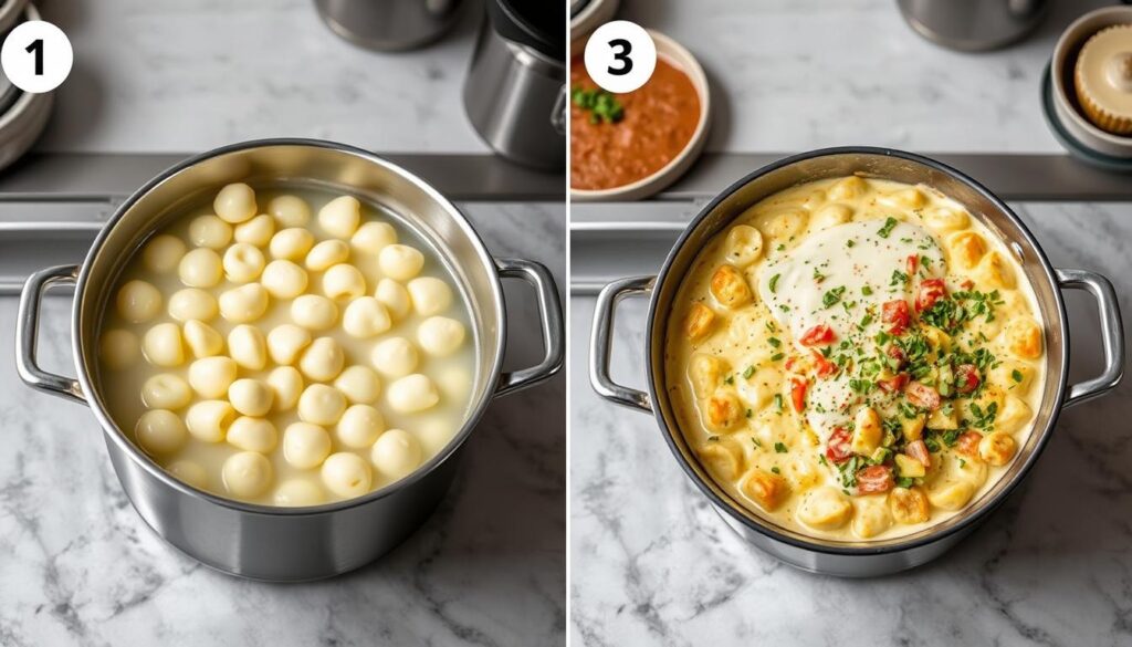 Étapes de préparation du gratin de gnocchi à la crème