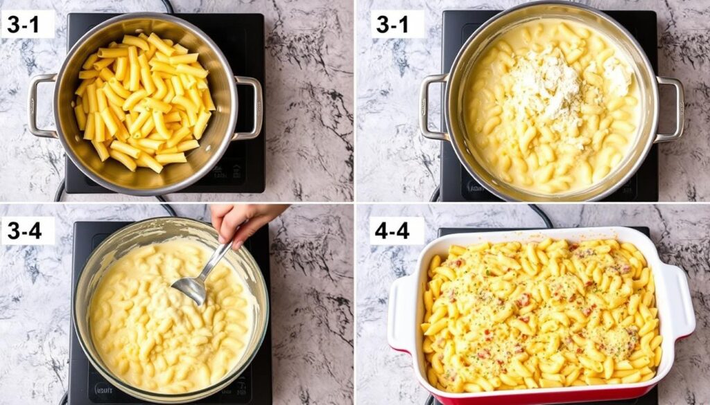 Étapes de préparation du gratin de macaroni au fromage