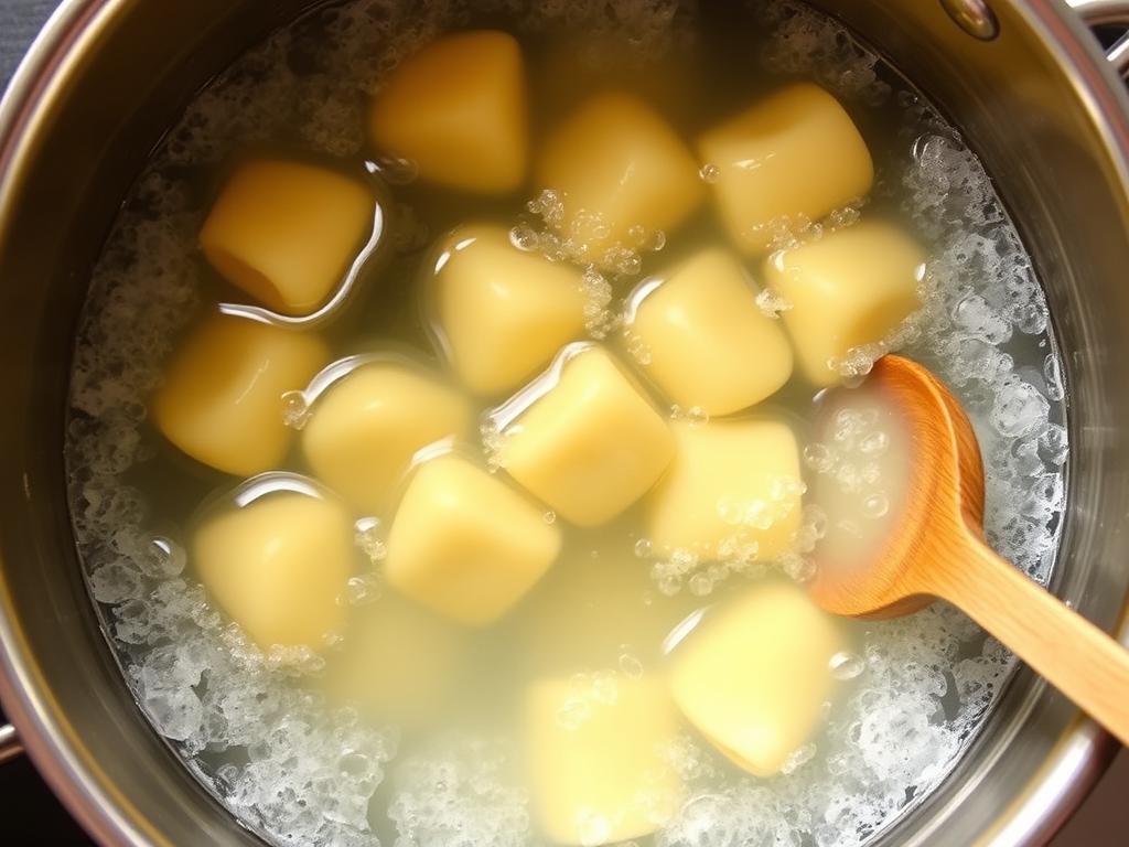 Gnocchi cuits remontant à la surface de l'eau bouillante