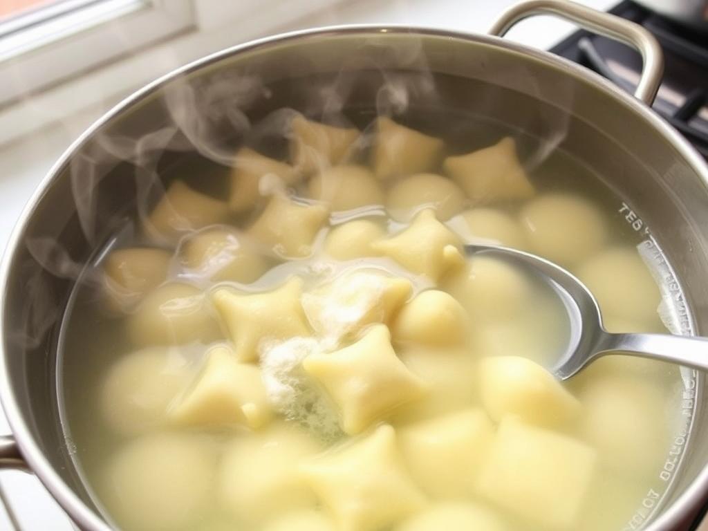 Gnocchis cuisant dans l'eau bouillante