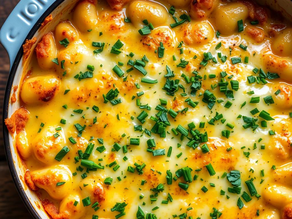Gratin de gnocchi au fromage avec herbes fraîches