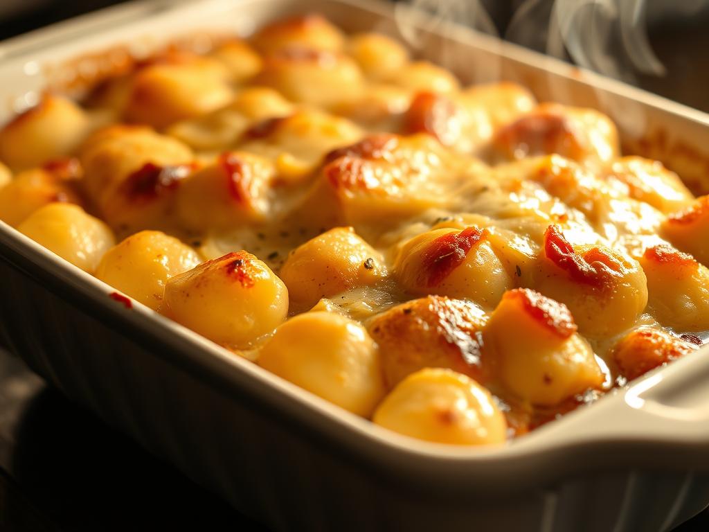 Gratin de gnocchi doré sortant du four