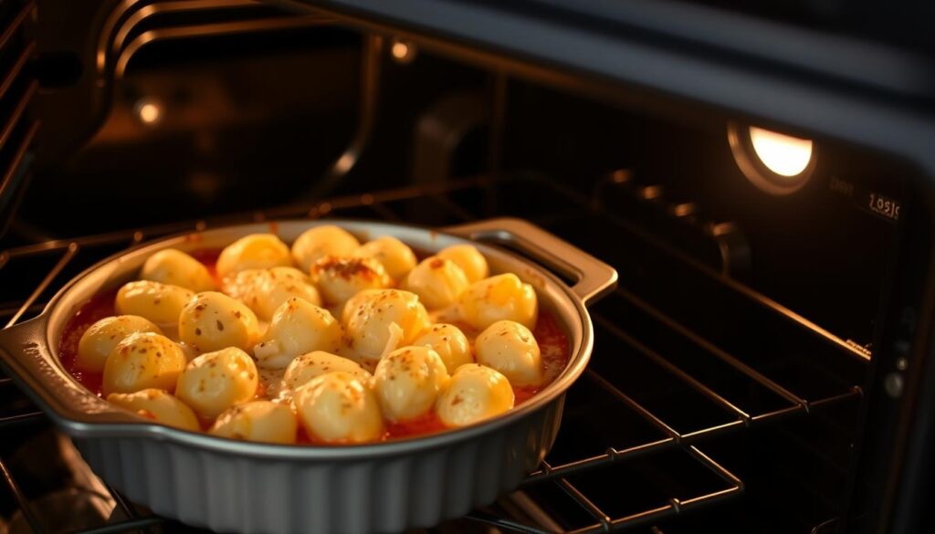Gratin de gnocchi en train de cuire au four