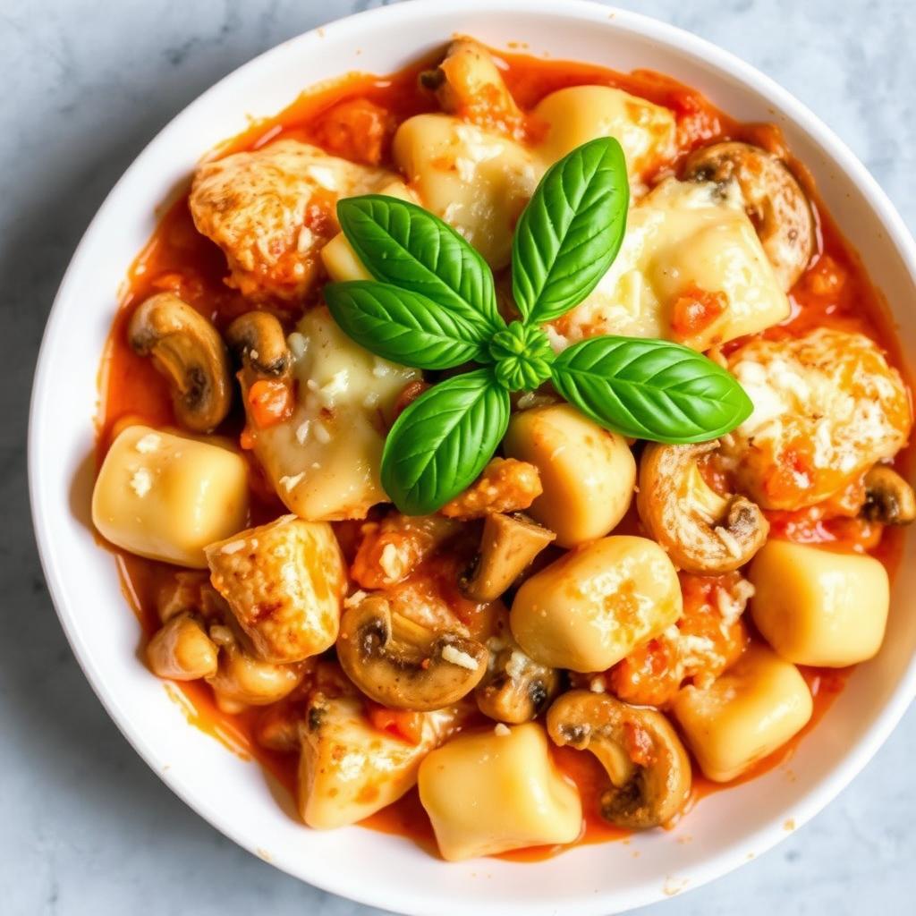 Gratin de gnocchis avec poulet et champignons