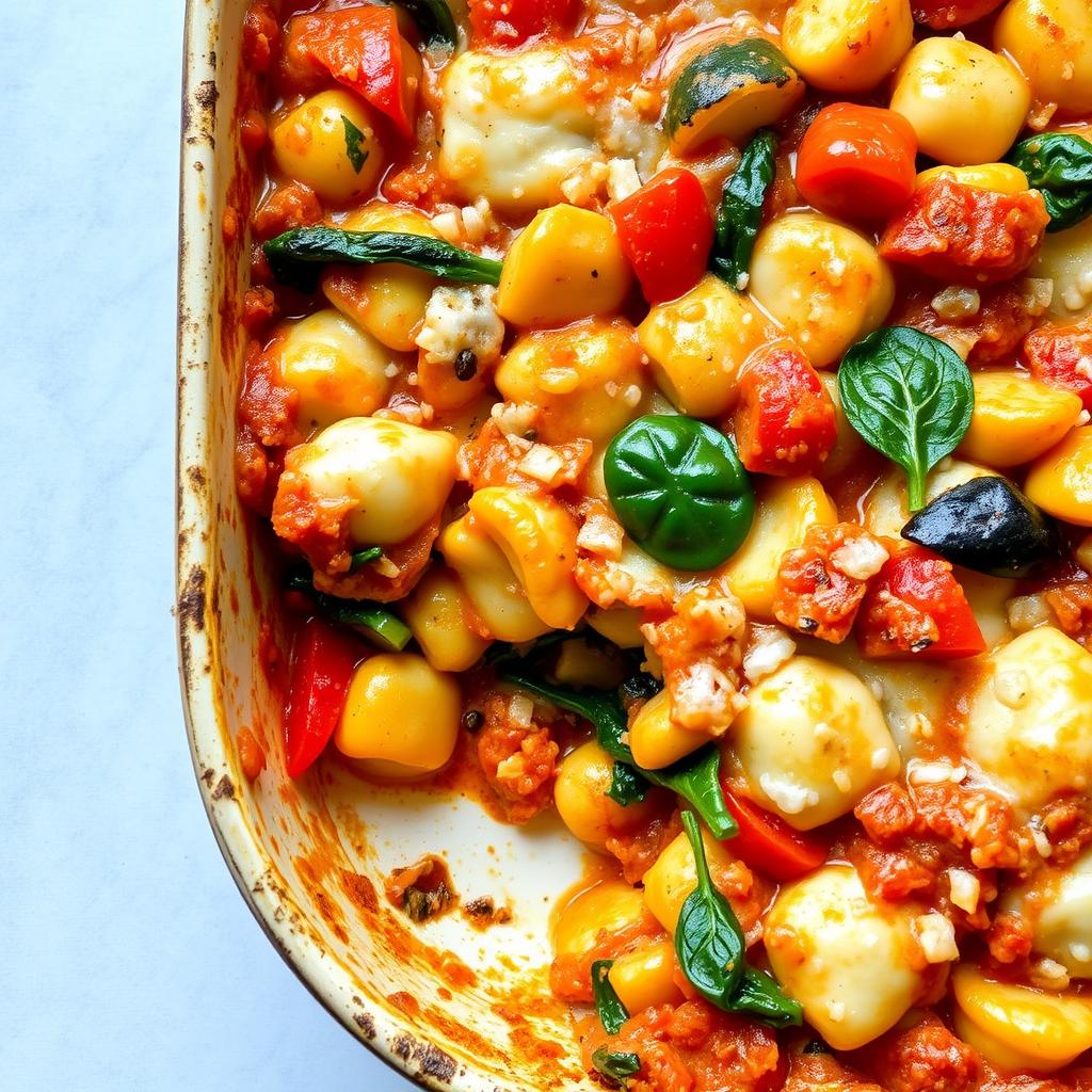 Gratin de gnocchis végétarien avec légumes variés