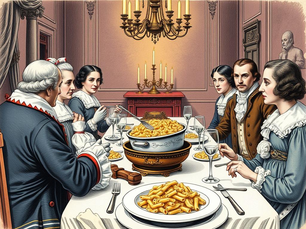 Illustration historique d'un gratin de macaroni au fromage du 18ème siècle