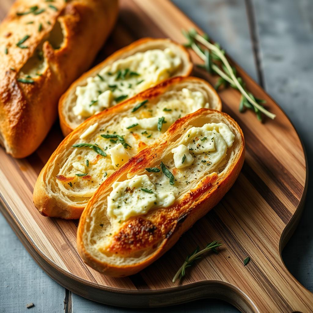 Pain à l'ail maison servi avec un gratin de gnocchi à la crème