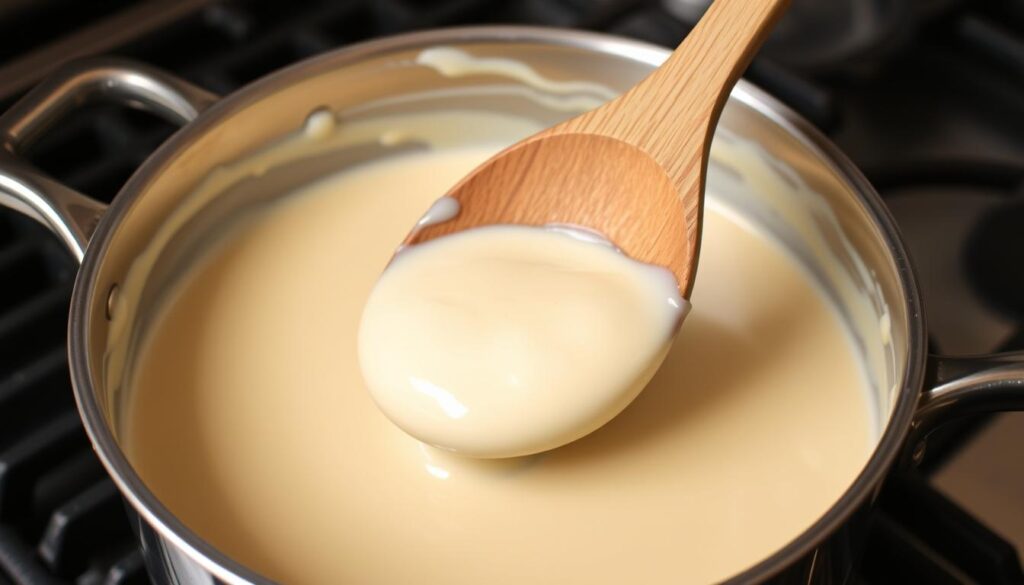 Préparation de la béchamel pour le gratin de macaroni à l'ancienne