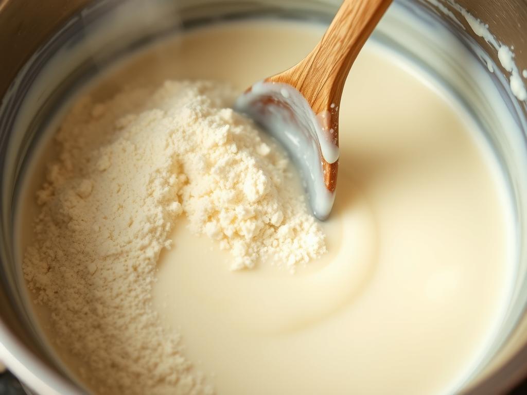 Préparation de la sauce béchamel dans une casserole