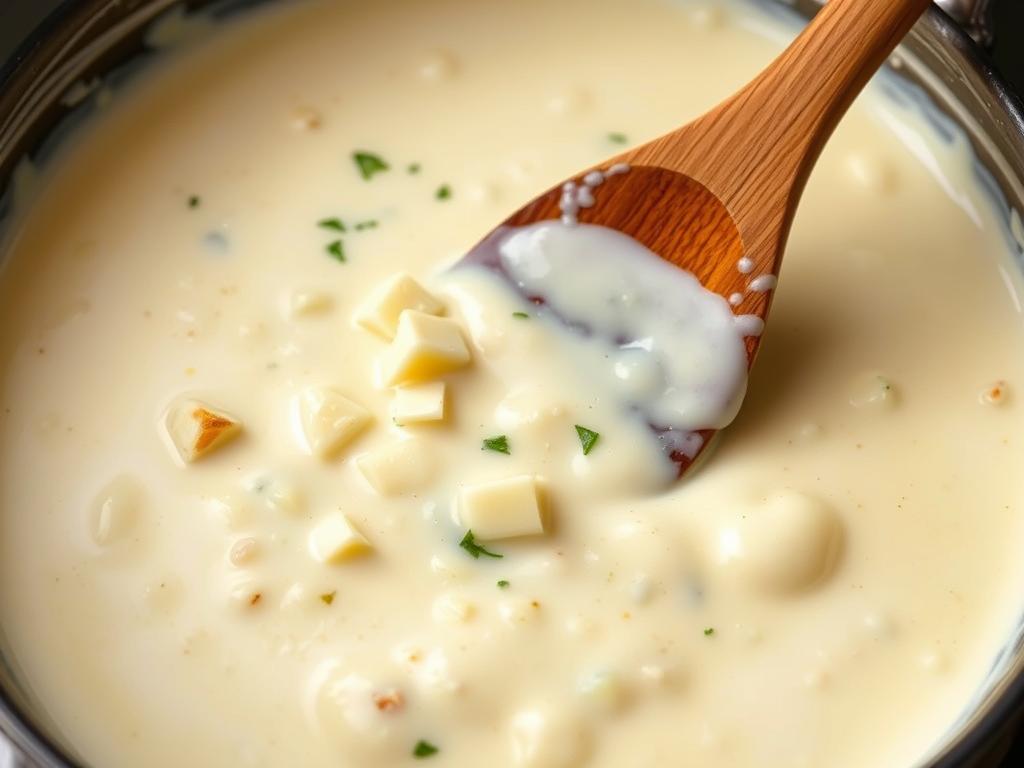 Préparation de la sauce crémeuse au fromage dans une casserole