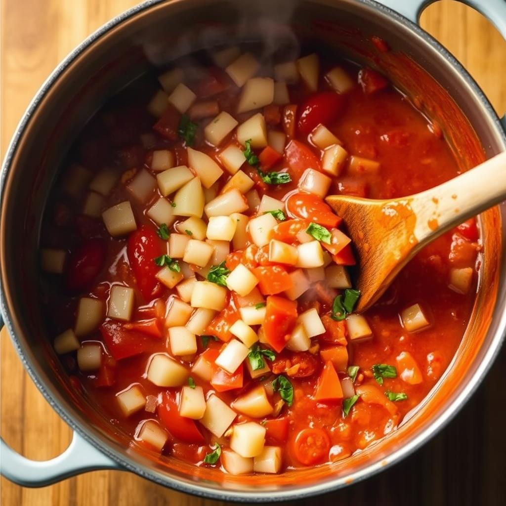 Préparation de la sauce tomate pour le gratin de gnocchi