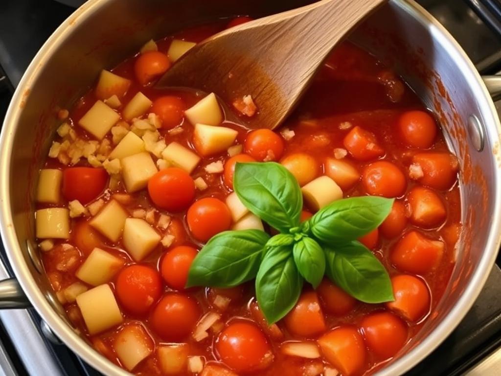 Préparation de la sauce tomate pour le gratin de gnocchi à l'italienne