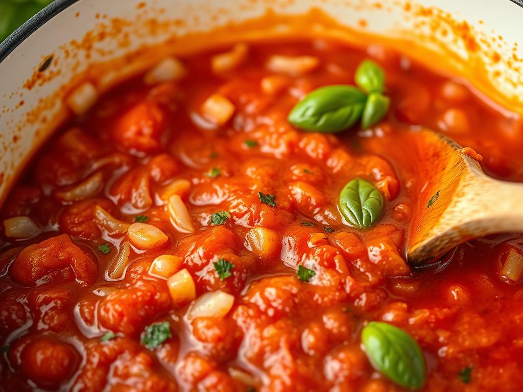Préparation de la sauce tomate pour le gratin de gnocchi avec des ingrédients frais