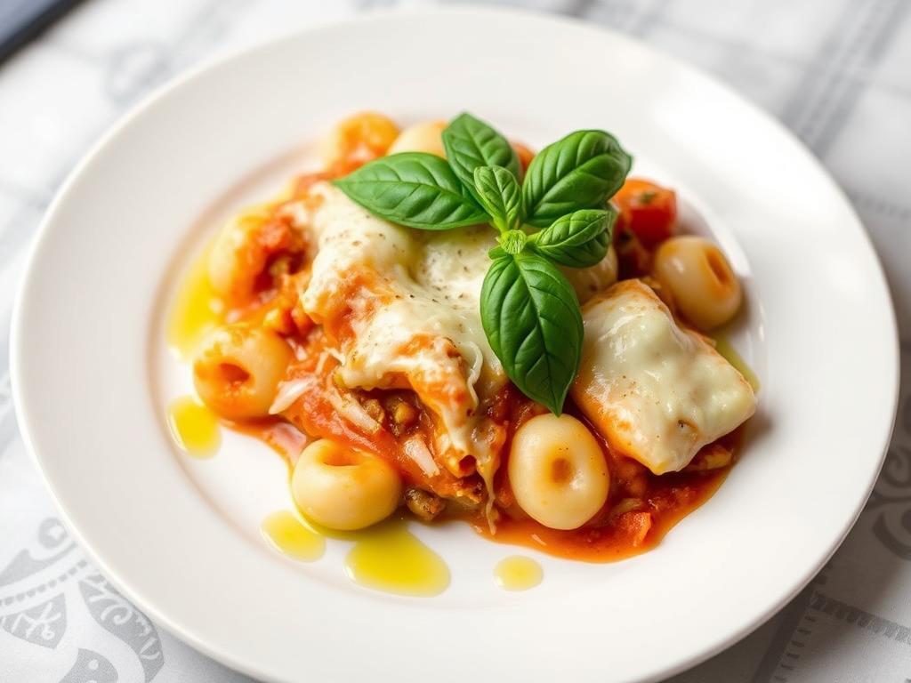 Présentation élégante d'une portion de gratin de gnocchi