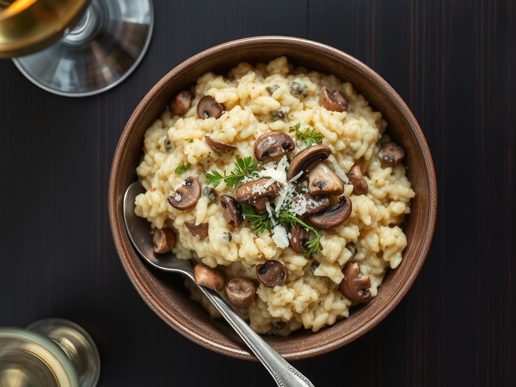 Risotto aux champignons crémeux dans une assiette