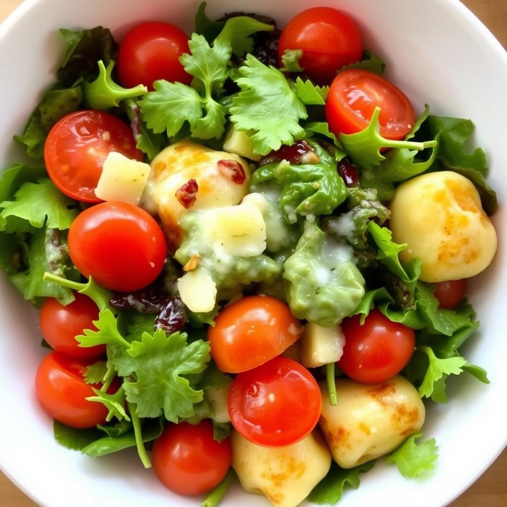 Salade verte accompagnant un gratin de gnocchi béchamel