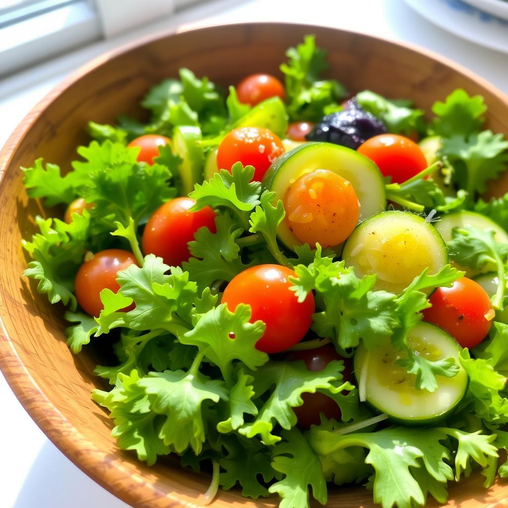 Salade verte fraîche accompagnant un gratin de macaroni à l'ancienne