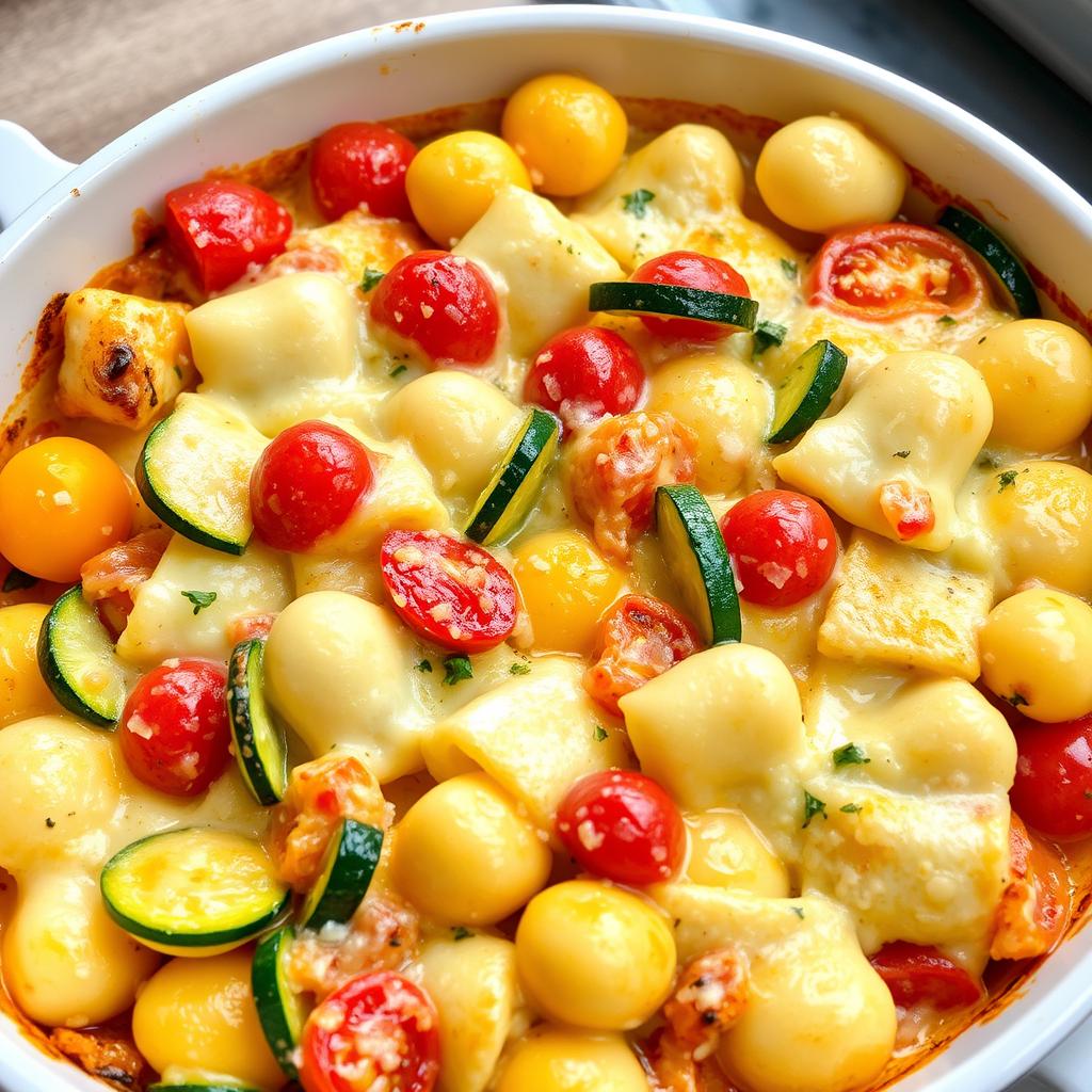 Variante de gratin de gnocchi avec légumes colorés